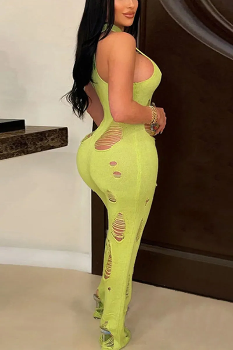 JD480 Crochet Halter Jumpsuits