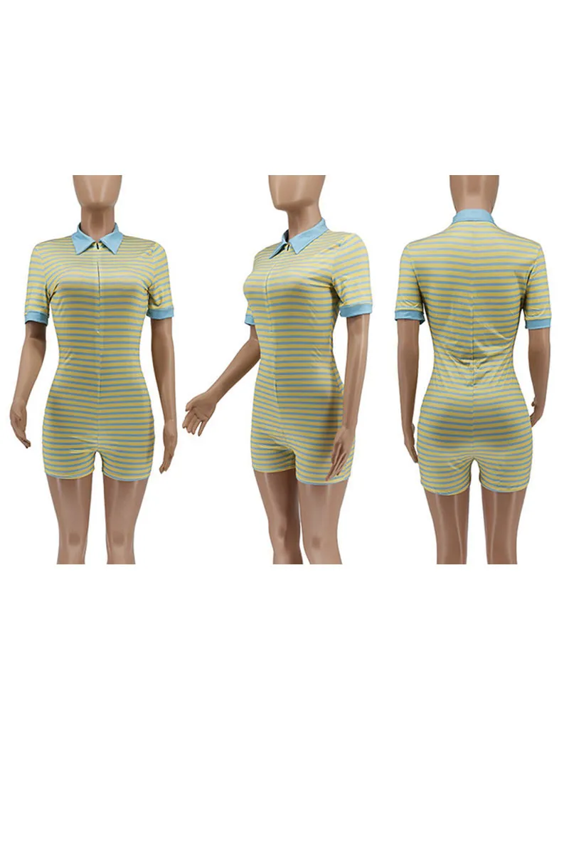 JD846 Zip-Up Short Sleeve Shirt Romper