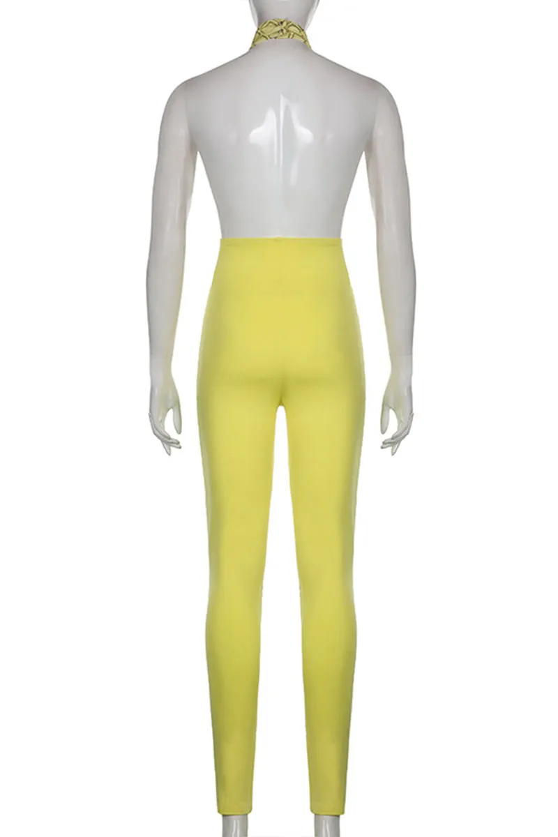 JE118 Graphic Halter Jumpsuits