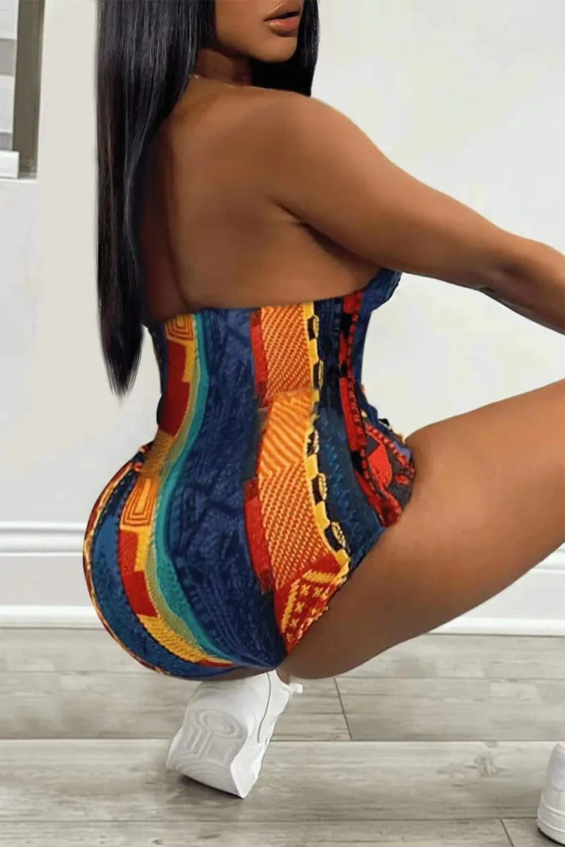 JE747 Graphic Cami Plunging Romper