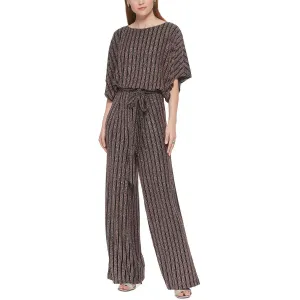 Jessica Howard Womens Petites Knit Glitter Striped Jumpsuit