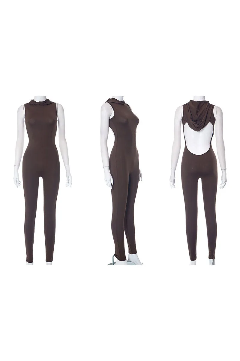 JG694 Hooded Backless Jumpsuit