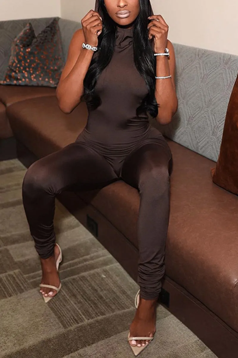 JG694 Hooded Backless Jumpsuit