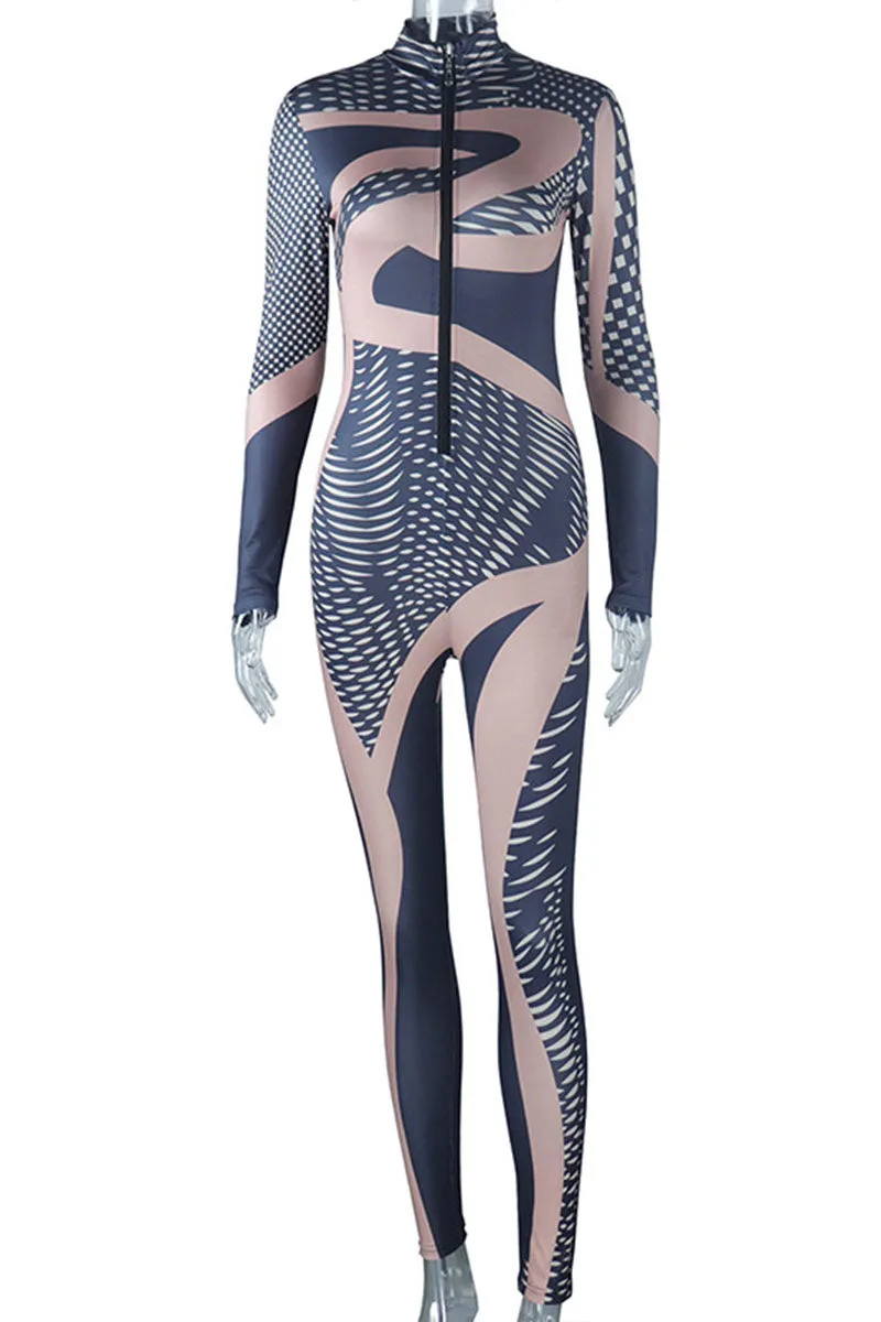 JH695 High-Neck Graphic Jumpsuit