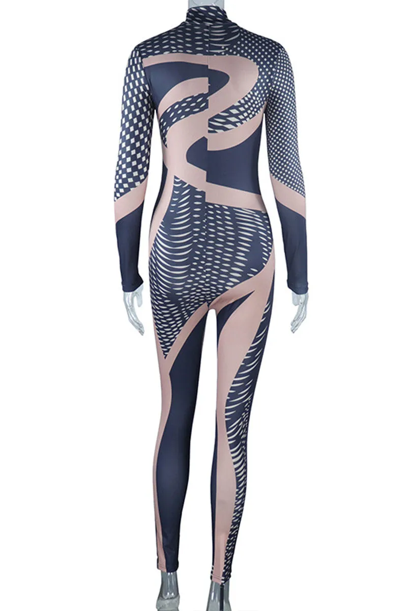 JH695 High-Neck Graphic Jumpsuit