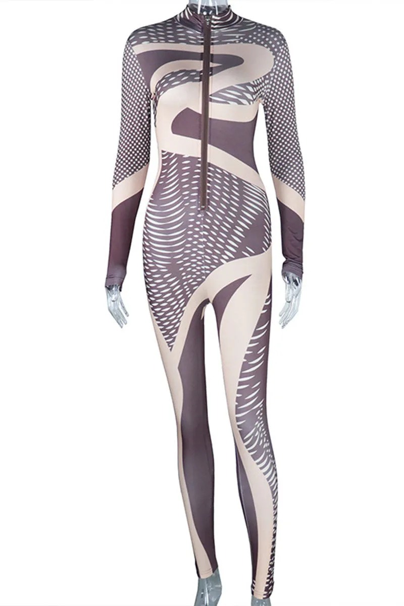 JH695 High-Neck Graphic Jumpsuit