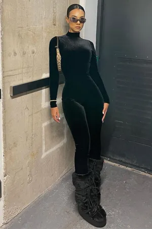 JH805 Velour Fitted Jumpsuits