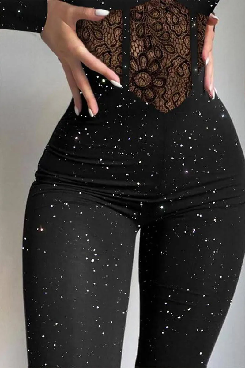 JI634 Shimmer Lace Corset Jumpsuit