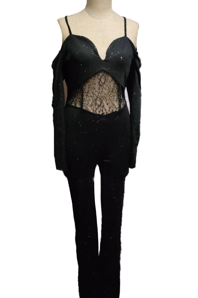 JI634 Shimmer Lace Corset Jumpsuit