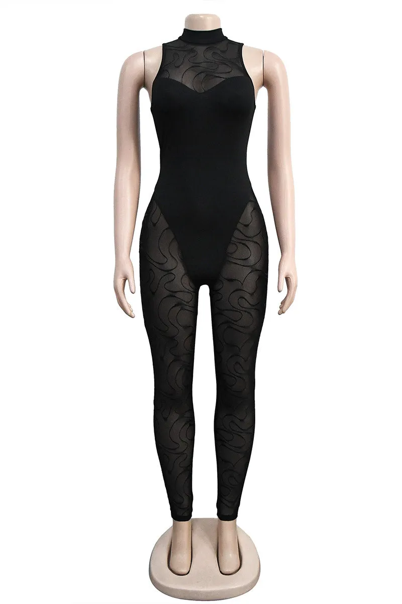 JI907 Sleeveless Mesh Jumpsuit