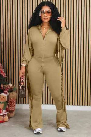 JK648 Hooded Fringed Jumpsuit