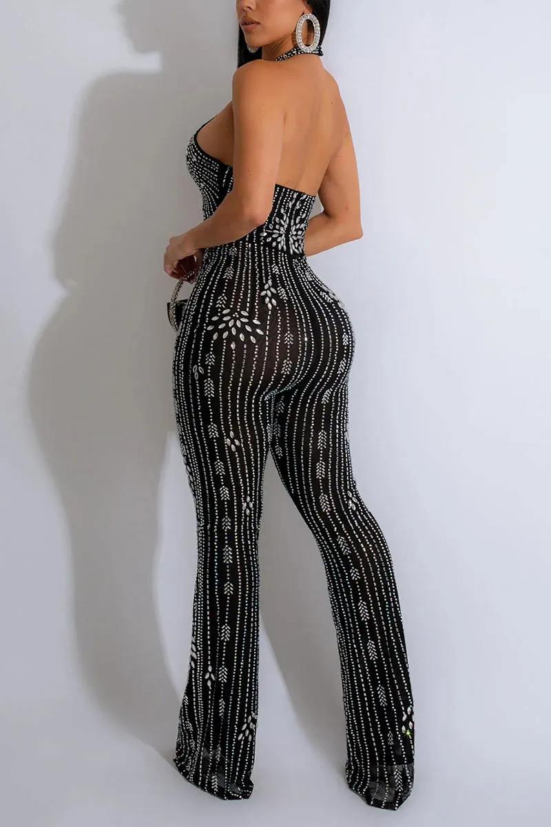 JM0382 Halter Rhinestones Jumpsuits