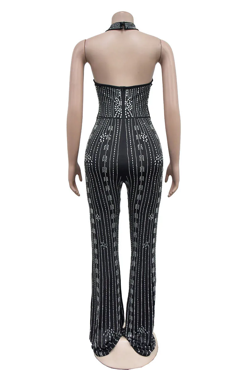 JM0382 Halter Rhinestones Jumpsuits