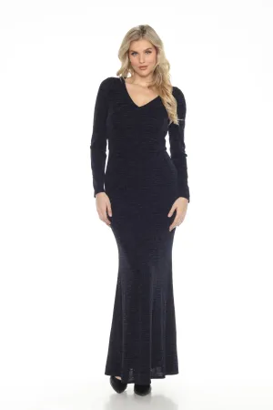 Joseph Ribkoff Navy Shimmery V-Neck Long Sleeve Evening Dress 243735