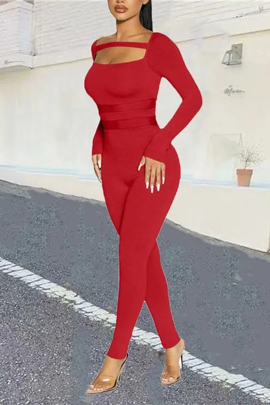 JX013 Long Sleeve Bodycon Jumpsuits