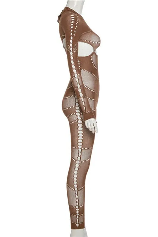 JX087 Sheer Crochet Mesh Jumpsuits