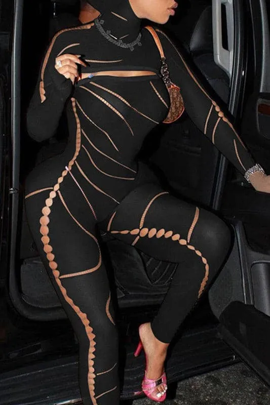 JX087 Sheer Crochet Mesh Jumpsuits