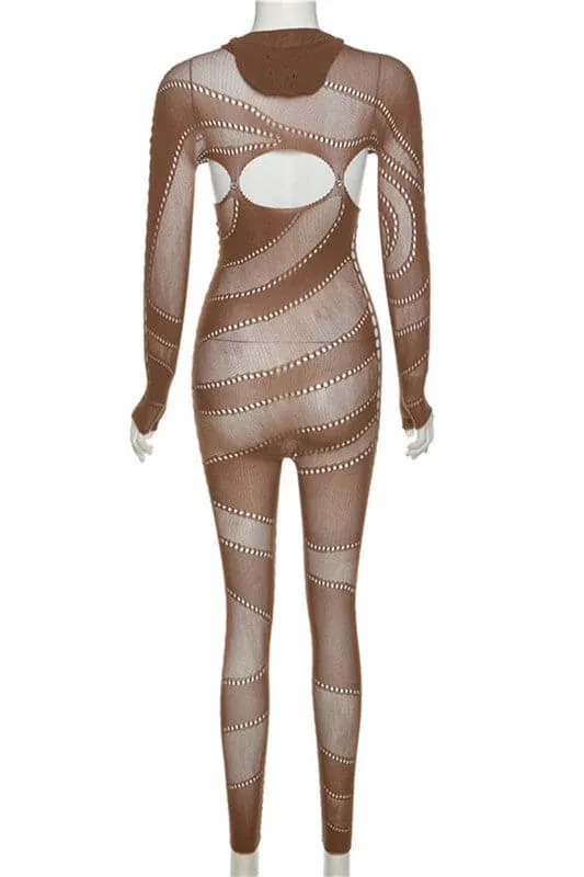JX087 Sheer Crochet Mesh Jumpsuits
