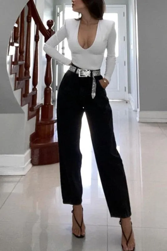 JX940 Deep V Neck Slim Fit Jumpsuit