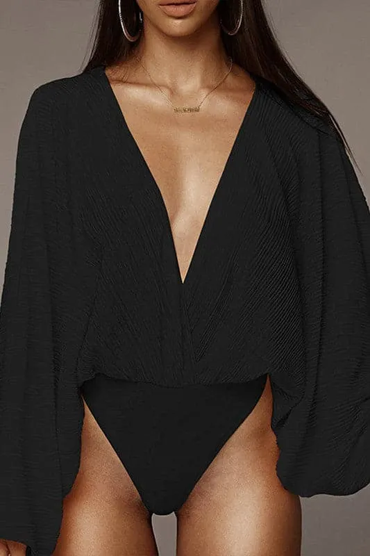 JZ692 V Neck Pleated Loose Jumpsuit