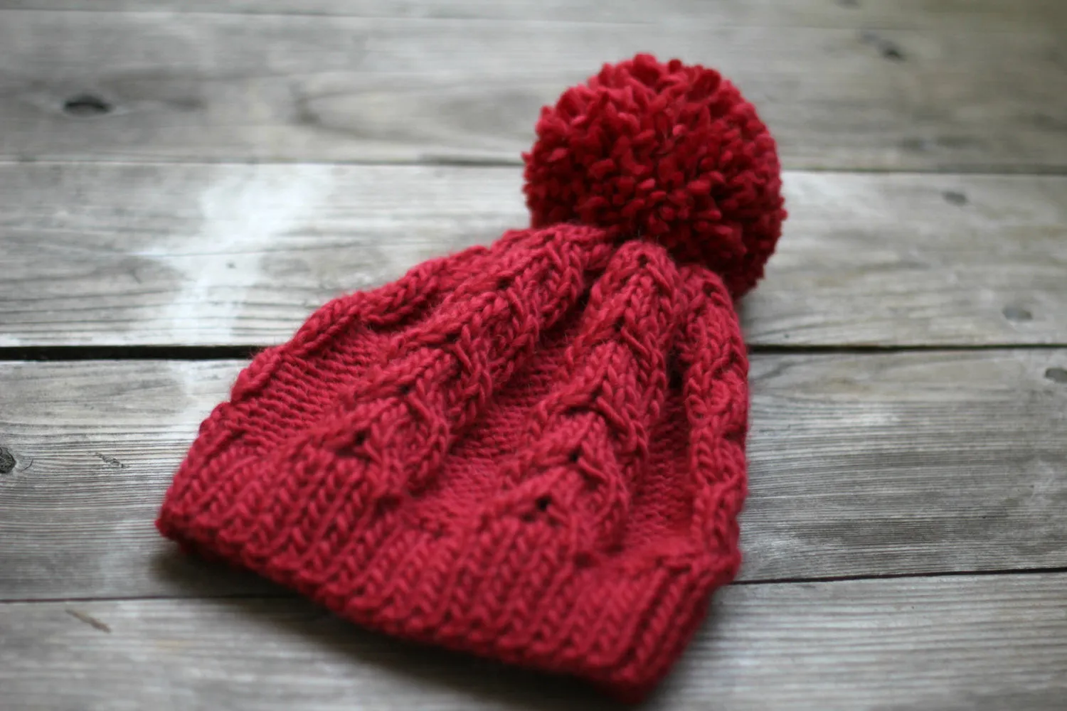 Knit beanie hat in marsala red with pom pom, winter accessories