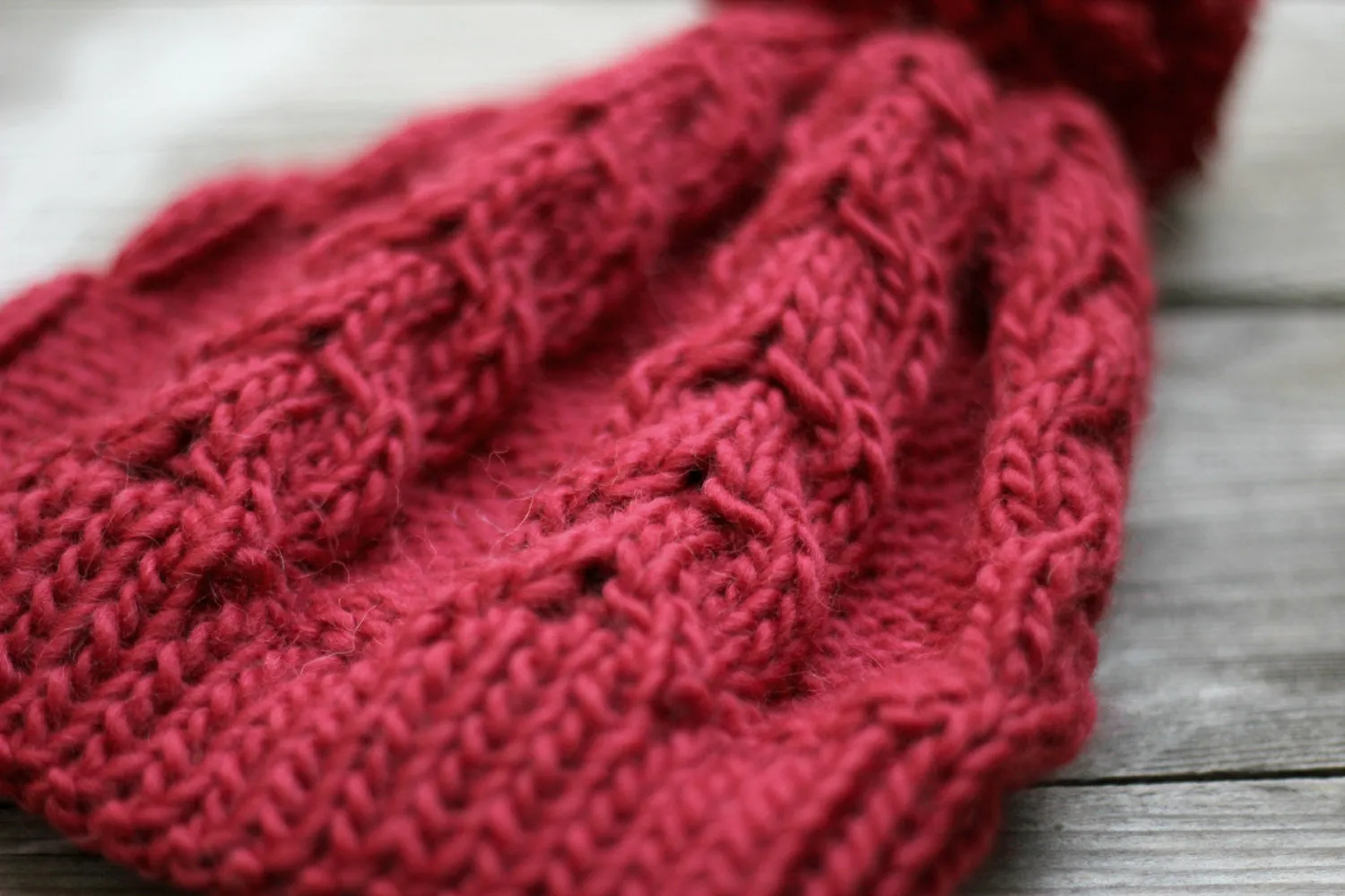 Knit beanie hat in marsala red with pom pom, winter accessories