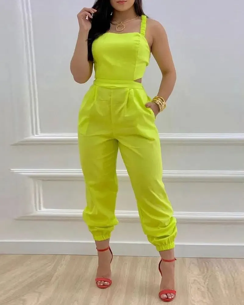 Lace Up  Backless Jumpsuit