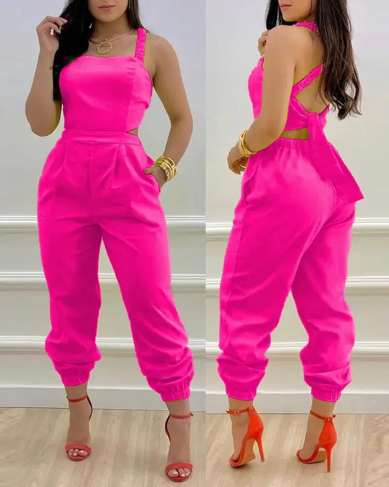 Lace Up  Backless Jumpsuit