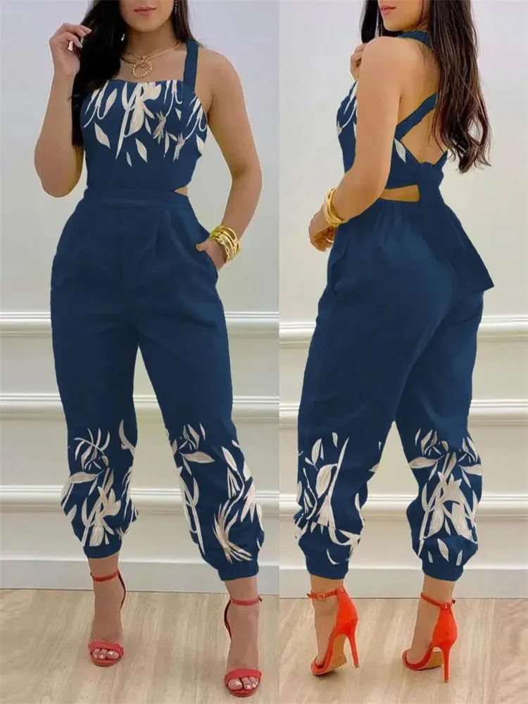 Lace Up  Backless Jumpsuit
