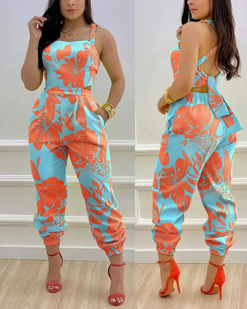 Lace Up  Backless Jumpsuit