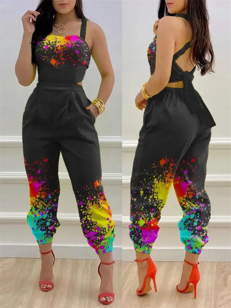 Lace Up  Backless Jumpsuit