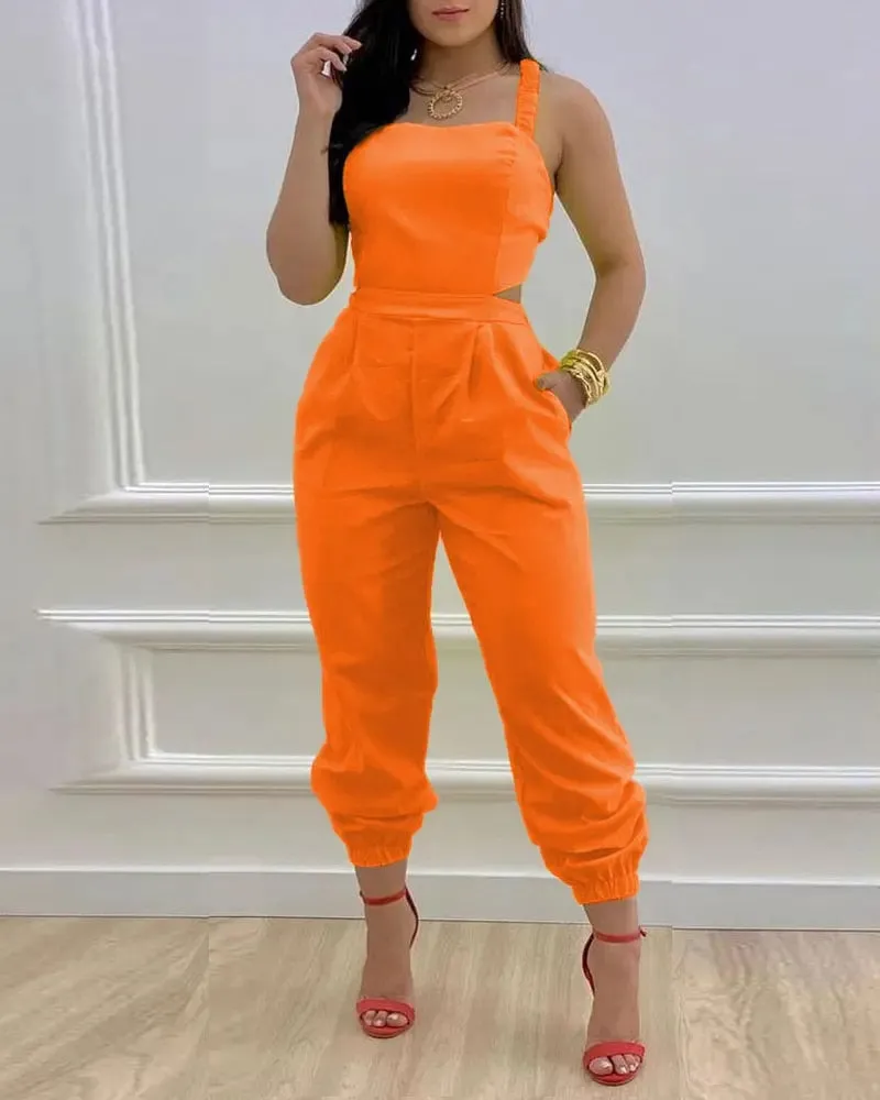 Lace Up  Backless Jumpsuit