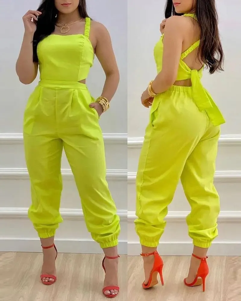 Lace Up  Backless Jumpsuit
