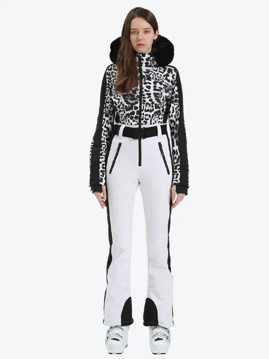 Leopard Slim One Piece Ski Suit Jumpsuit