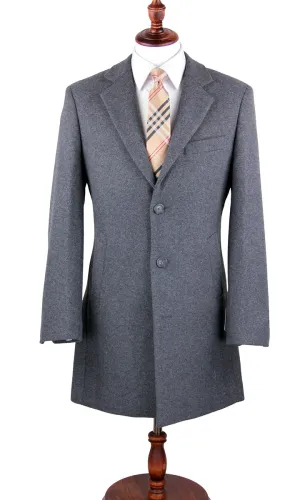 Light Gray Wool Slim Fit 3 Button Top Coat