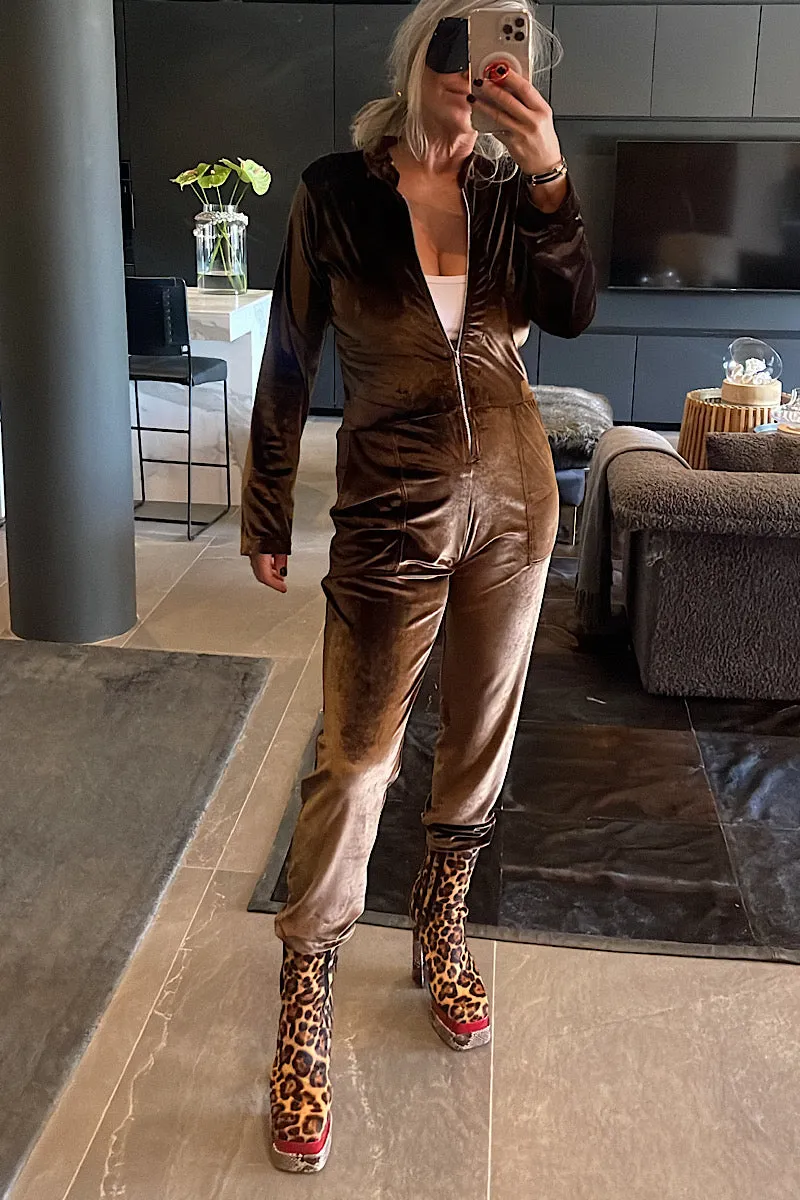 Liquid Disco Jumpsuit - Chocolate