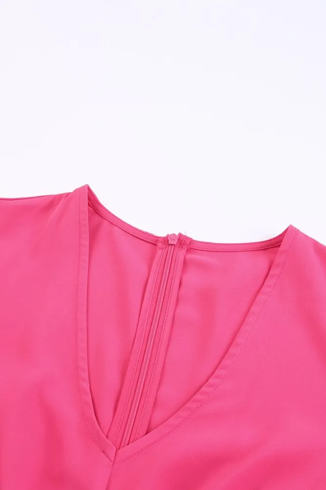 Long Balloon Sleeve Cutout Hot Pink Jumpsuit