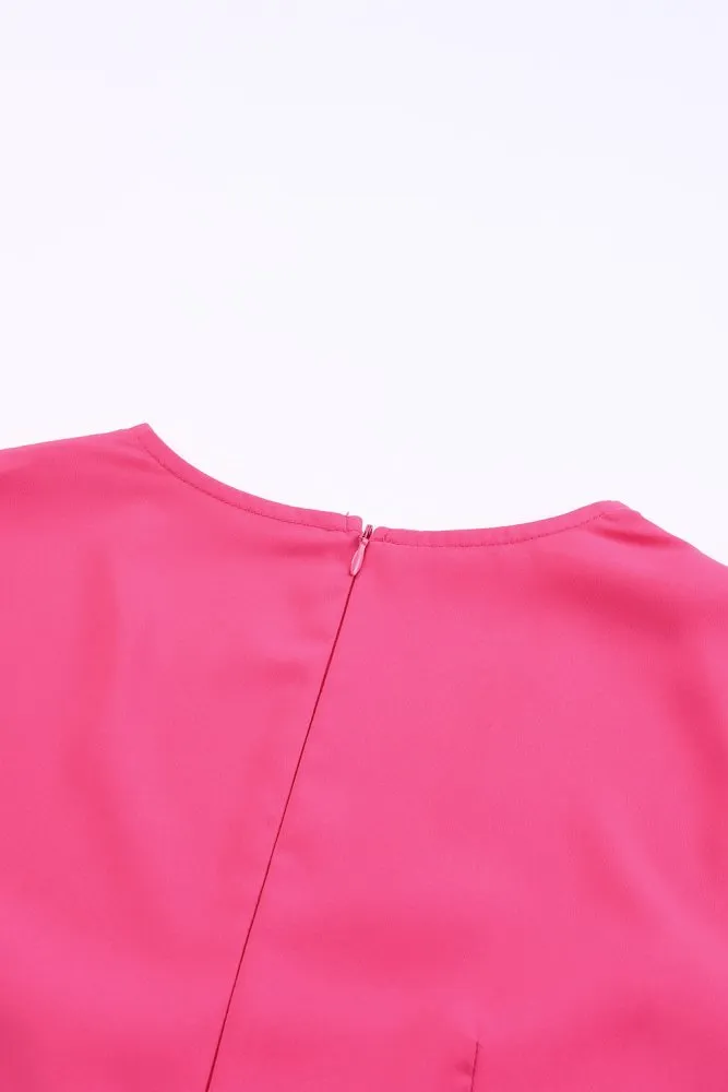 Long Balloon Sleeve Cutout Hot Pink Jumpsuit