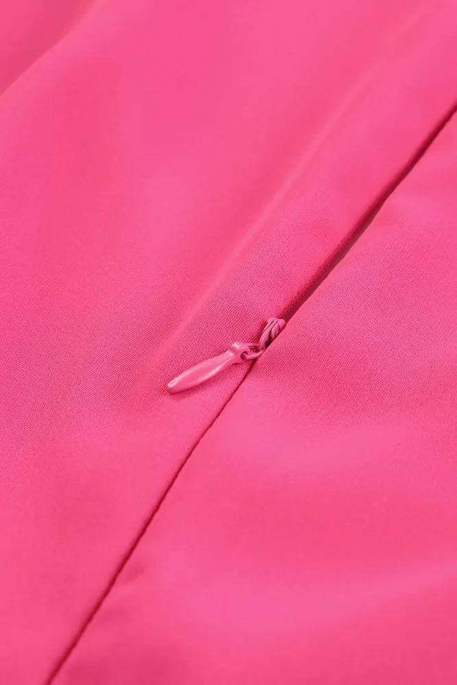 Long Balloon Sleeve Cutout Hot Pink Jumpsuit
