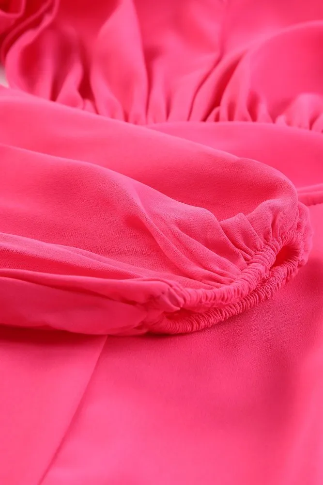 Long Balloon Sleeve Cutout Hot Pink Jumpsuit