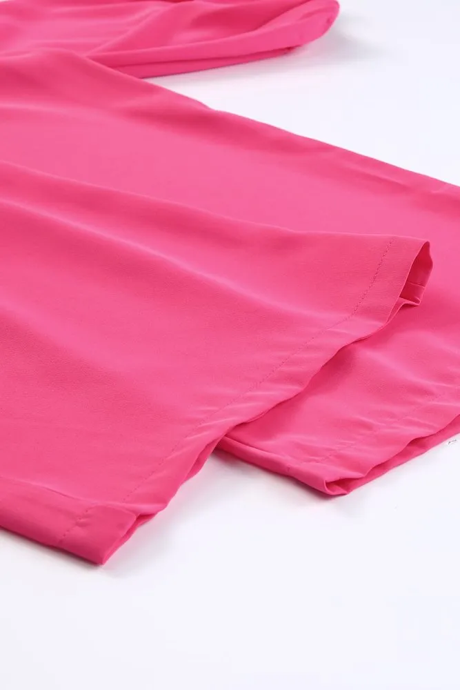 Long Balloon Sleeve Cutout Hot Pink Jumpsuit
