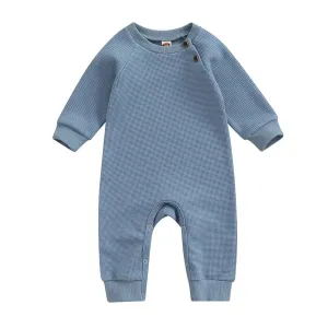 Long Sleeve Solid Waffle Baby Jumpsuit