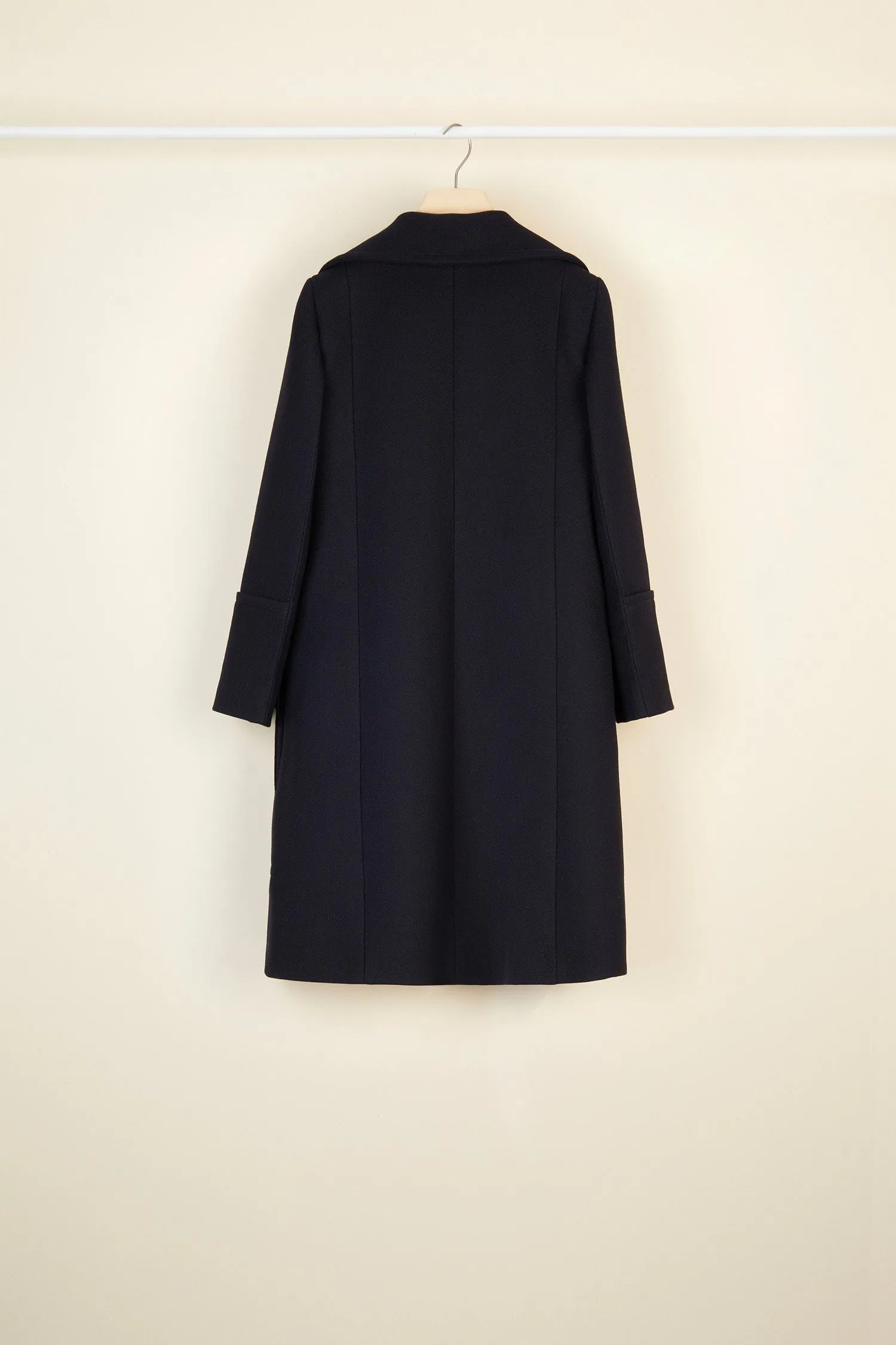 Longline wool coat with embroidered logo