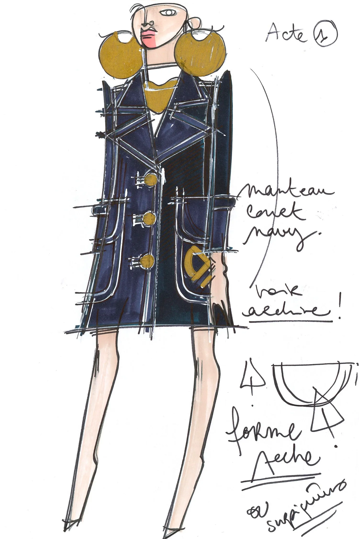 Longline wool coat with embroidered logo
