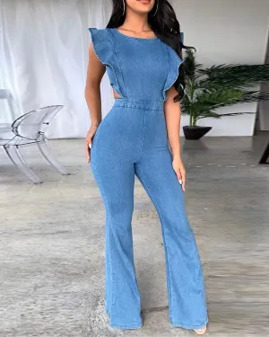 Low Back Denim Jumpsuit