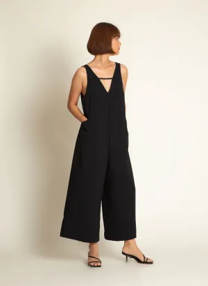 Mỹ A Open Back Pocket Jumpsuit in Black Blue