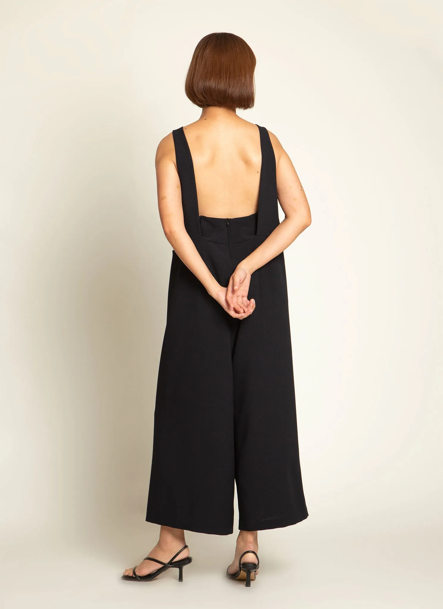 Mỹ A Open Back Pocket Jumpsuit in Black Blue
