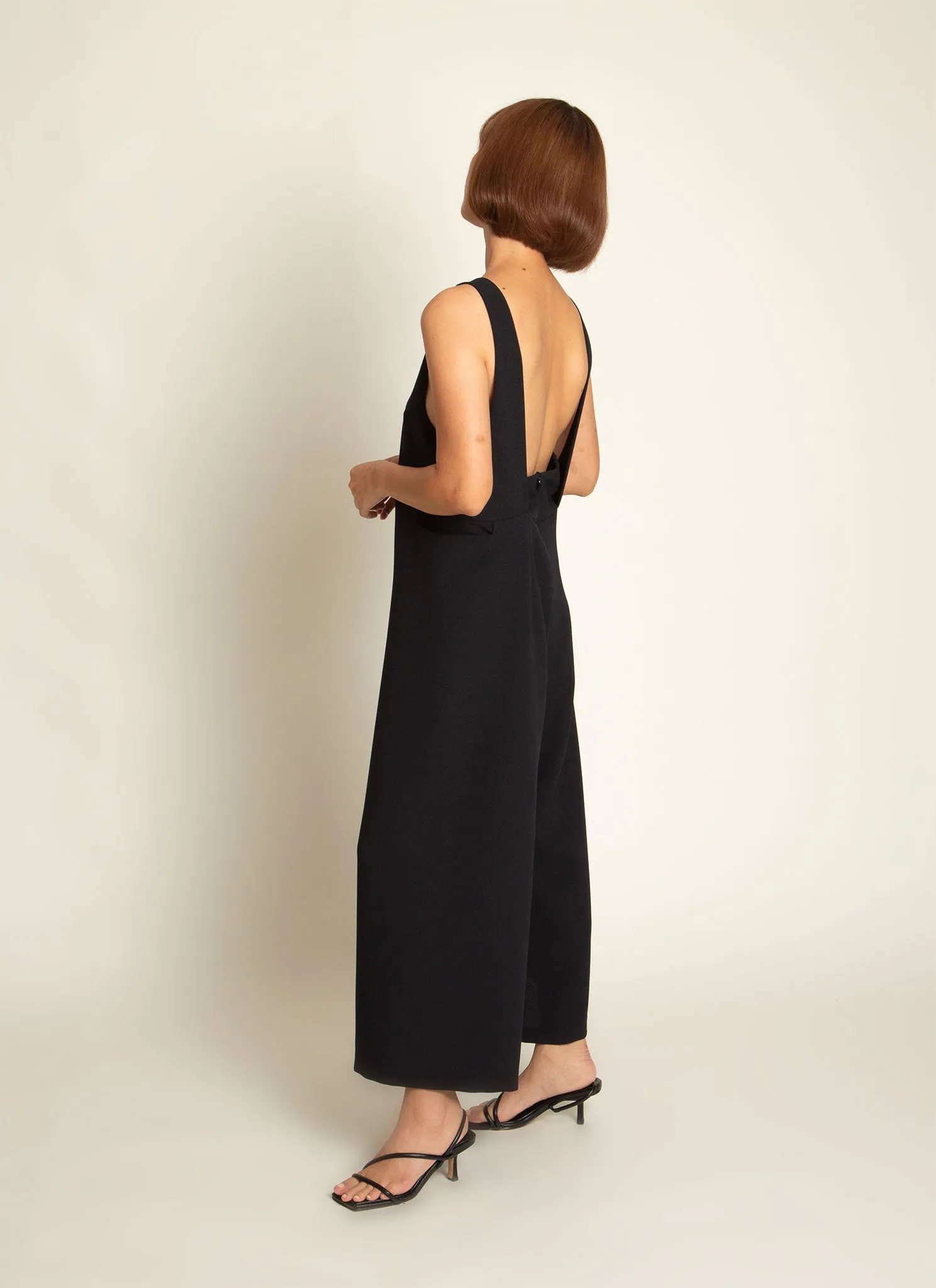 Mỹ A Open Back Pocket Jumpsuit in Black Blue