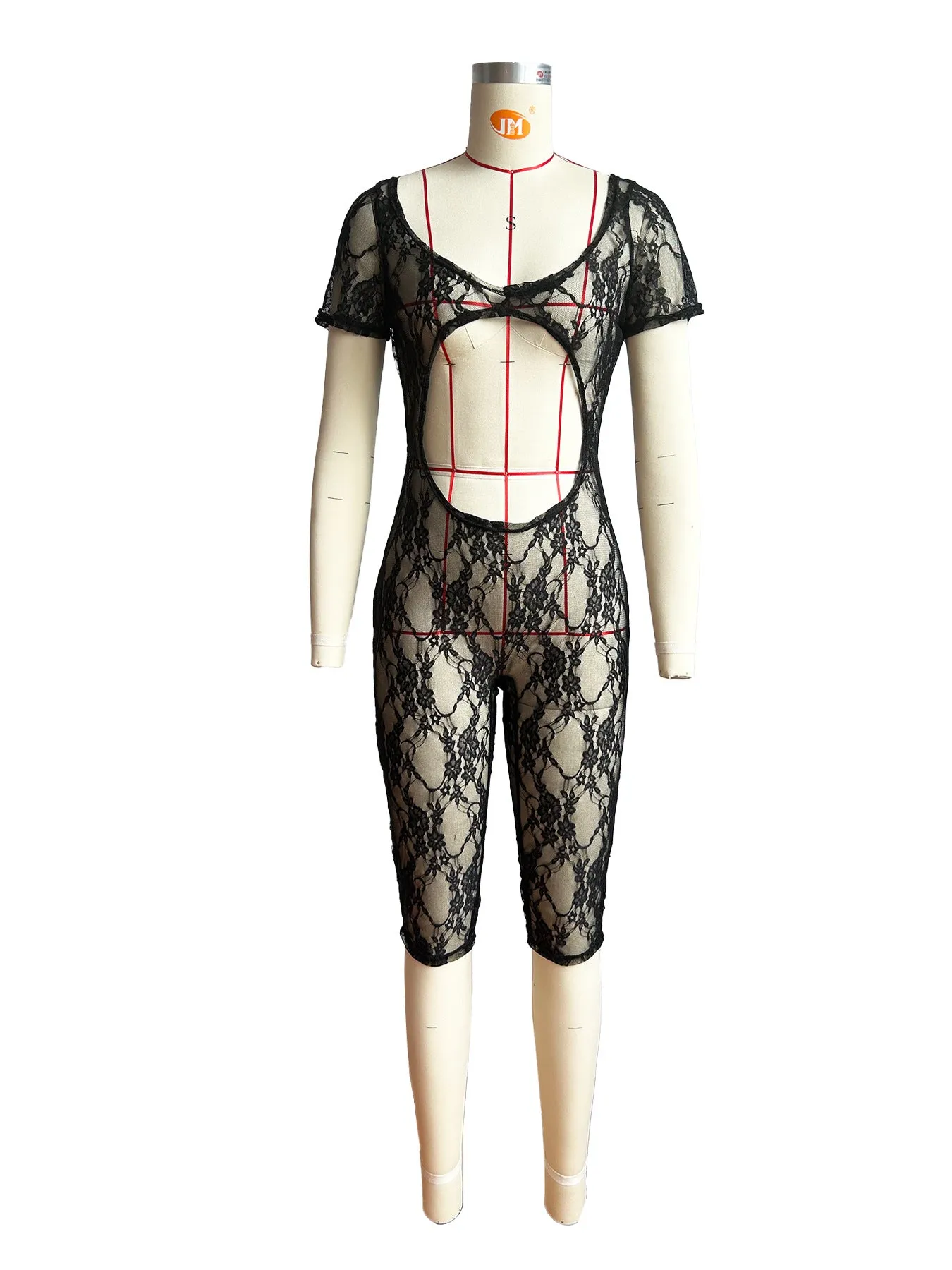MB FASHION LACE SCOOP NECK  OPEN BACK JUMPSUIT 4011LY