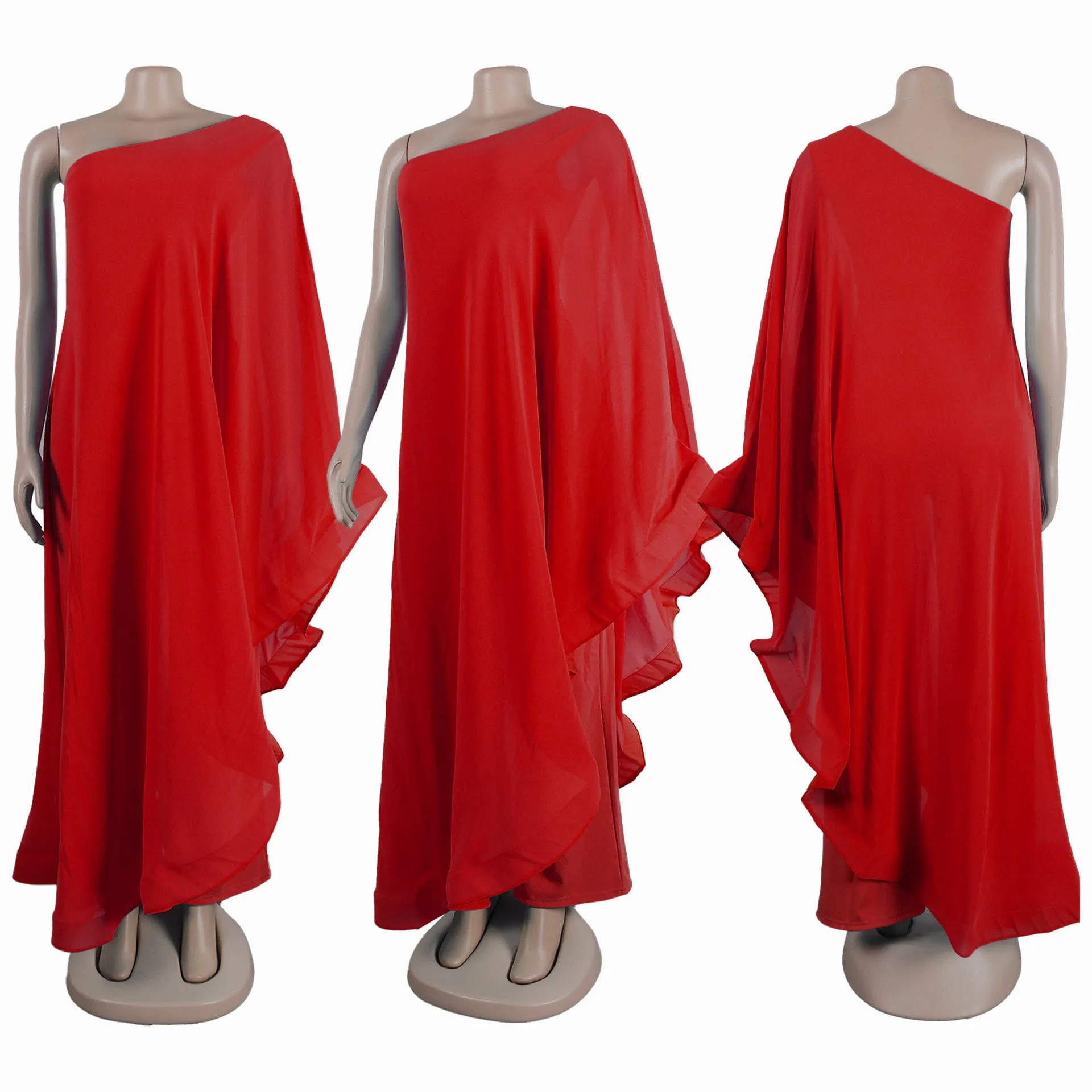 MB FASHION ONE SHOULDER RUFFLE OVERLAY JUMPSUITS 2816LY
